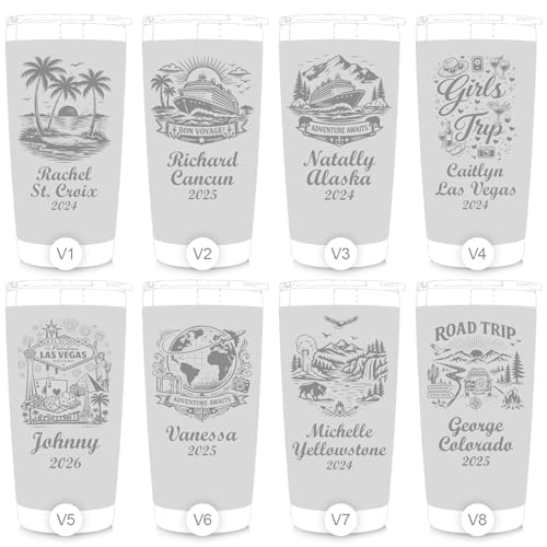 Personalized Vacation Tumbler 20 oz – Custom Engraved Stainless Steel Insulated Travel Mug for Family Vacation, Girls Trip & Cruise, Beach & Road Trip Cup, Durable Powder Coated, Made in USA