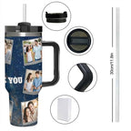 Custom Personalized 8 Photos Text Insulated Stainless Steel Tumbler 40 OZ (1200 ML), Design Pictures Unique Travel Coffee Cup Gifts for Birthday Anniversary Party