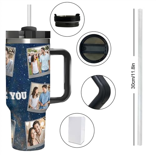 Custom Personalized 8 Photos Text Insulated Stainless Steel Tumbler 40 OZ (1200 ML), Design Pictures Unique Travel Coffee Cup Gifts for Birthday Anniversary Party