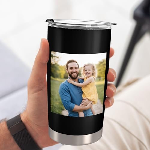 Personalized 20oz Tumbler with Lid, Custom Photo & Name Insulated Double Wall Travel Tumbler, Custom Photo Cup Gift for Dad, Mom, Husband, Wife