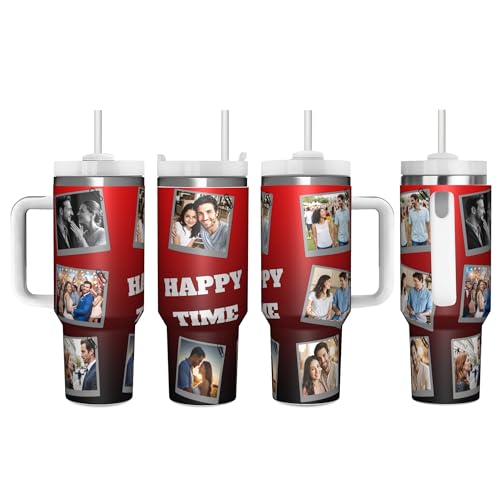 Custom Personalized 8 Photos Text Insulated Stainless Steel Tumbler 40 OZ (1200 ML), Design Pictures Unique Travel Coffee Cup Gifts for Birthday Anniversary Party