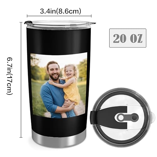 Personalized 20oz Tumbler with Lid, Custom Photo & Name Insulated Double Wall Travel Tumbler, Custom Photo Cup Gift for Dad, Mom, Husband, Wife
