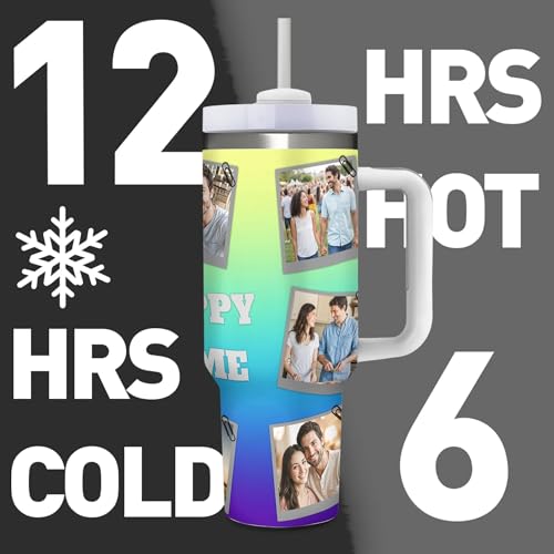 Custom Personalized 8 Photos Text Insulated Stainless Steel Tumbler 40 OZ (1200 ML), Design Pictures Unique Travel Coffee Cup Gifts for Birthday Anniversary Party