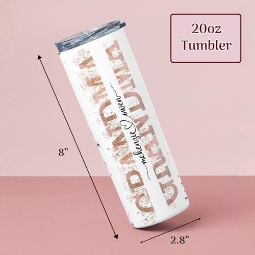 Personalized Grandma Tumbler with Names | 20 oz Custom Floral Insulated Cup with Lid & Straw | Gift for Grandma, Nana, Mimi | Mother’s Day, Birthday, Christmas Gift from Grandkids | Pink Roses