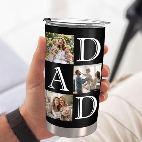 Personalized 20oz Tumbler with Lid, Custom Photo & Name Insulated Double Wall Travel Tumbler, Custom Photo Cup Gift for Dad, Mom, Husband, Wife