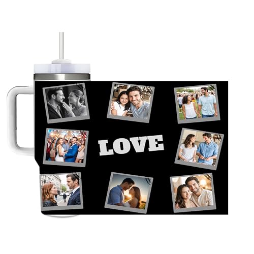 Custom Personalized 8 Photos Text Insulated Stainless Steel Tumbler 40 OZ (1200 ML), Design Pictures Unique Travel Coffee Cup Gifts for Birthday Anniversary Party