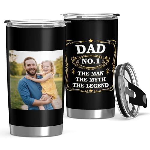 Personalized 20oz Tumbler with Lid, Custom Photo & Name Insulated Double Wall Travel Tumbler, Custom Photo Cup Gift for Dad, Mom, Husband, Wife