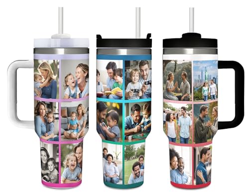 Custom Personalized Travel Tumbler 40 oz (1200 ml) with 12 Pictures Text