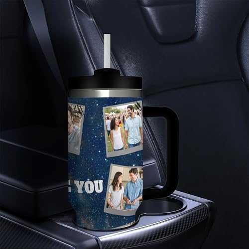 Custom Personalized 8 Photos Text Insulated Stainless Steel Tumbler 40 OZ (1200 ML), Design Pictures Unique Travel Coffee Cup Gifts for Birthday Anniversary Party