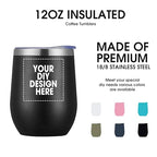 Personalized Custom Wine Tumbler Print in USA 12oz Stainless Steel Travel Coffee Cup with Lid & Straw Double Wall Insulated Mug with Colorful Text Logo Photo