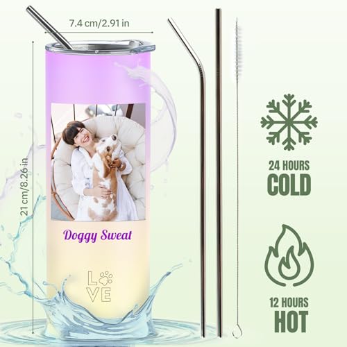 Personalized Coffee Tumbler with Photo Text, 20oz Stainless Steel Tumbler with Lid and Straw, Coffee Travel Cups, Personalized Christmas Birthday Gifts for Family Friends Women Men