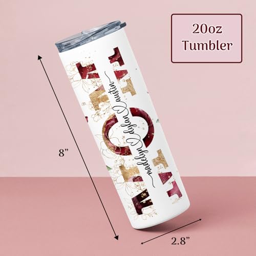 Personalized Mom Tumbler with Name | 20oz Skinny Floral Cup with Lid and Straw | Custom Gift for Mother’s Day, Birthday, Christmas | Insulated Travel Tumbler for Coffee Water Tea | Red Roses