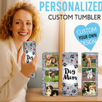 Personalized 20oz Skinny Dog Mom Tumbler with Lid & Straw, Custom Dog Photos Only, Glitter Paw Print Heart Fixed Design, Stainless Steel Insulated Travel Mug, Single Cup, Gift for Dog Lovers