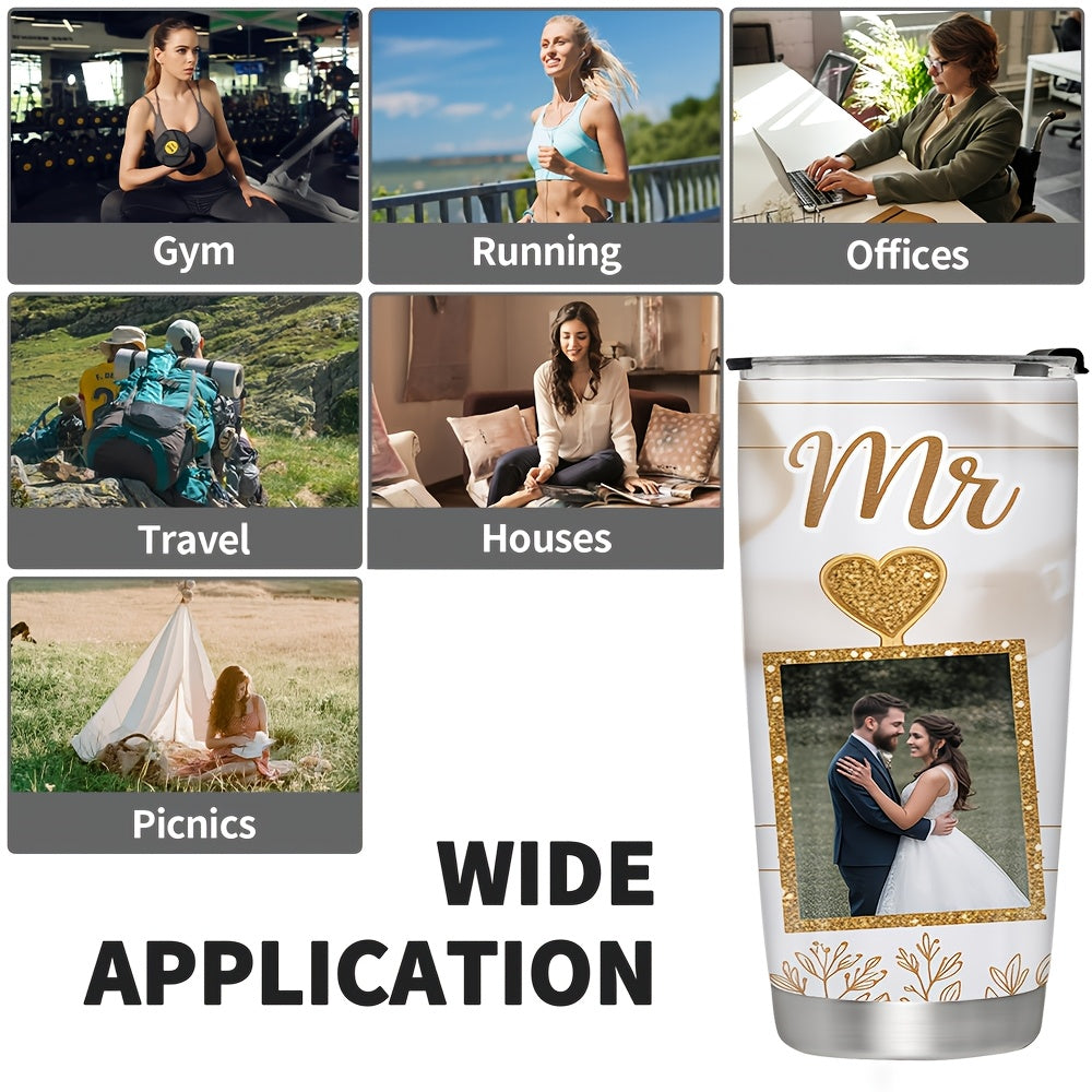 Mr and Mrs Custom Photo 20oz Skinny Tumbler, Wedding Couple Personalized Tumbler, Bride Groom Anniversary Gift