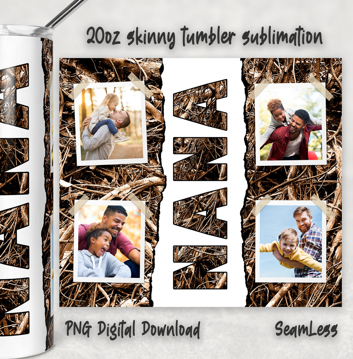MAMA Camo 4 Photo Collage Custom 20oz Skinny Tumbler, Personalized Mama Picture Tumbler, Mother’s Day Gift for Mom
