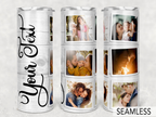 Custom Photo & Text Collage 20oz Skinny Tumbler, White Wood Grain Personalized Picture Tumbler, Custom Name Photo Cup, Birthday Gift for Family