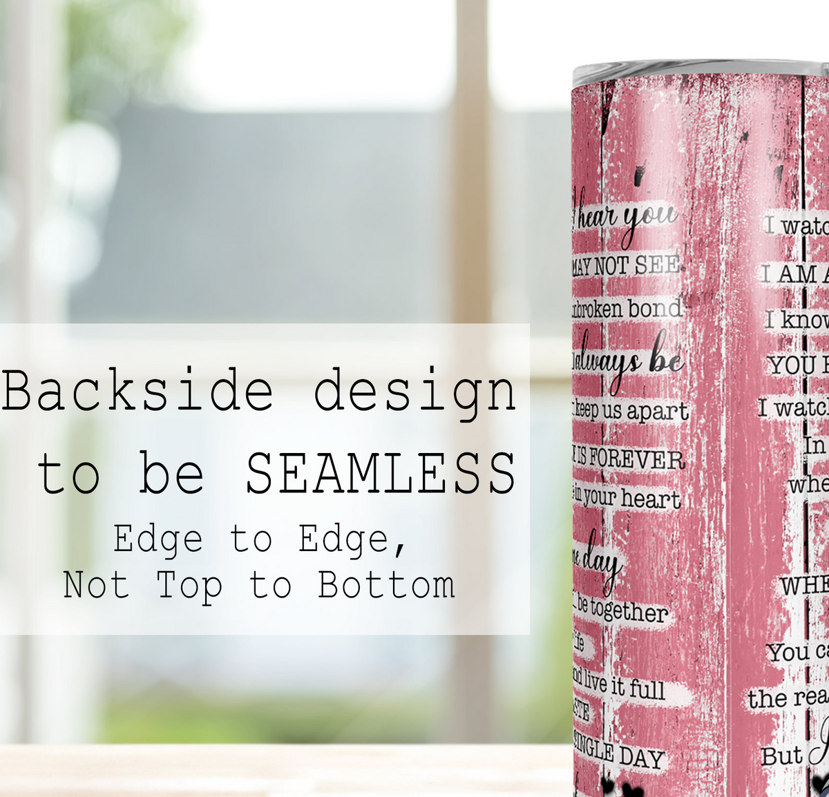 20oz Personalized Memorial Tumbler, I Never Left You Quote Custom Photo, Pink Distressed Wood & Heart Bird Design Stainless Steel Insulated Tumbler with Lid & Straw, Sympathy Bereavement Remembrance Gift