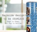 Blue Glitter Heart Photo Collage 20oz Skinny Tumbler, Custom Photo Sublimation Tumbler, Personalized Picture Cup, Birthday Gift for Family & Friends