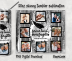 20oz Personalized Memorial Photo Collage Tumbler, Forever Loved Never Forgotten Custom Keepsake Tumbler, Rustic Wood Feather Design Stainless Steel Insulated Tumbler with Lid & Straw, Sympathy Remembrance Gift