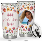 20Oz Personalized Floral Tumbler, Custom Photo & Text Stainless Steel Insulated Tumbler with Lid, Wildflower Design Coffee Travel Mug, Custom Mother’s Day Gift, Birthday Gift for Women