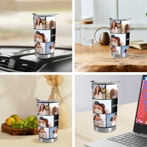 Personalized 20oz Tumbler with Lid, Custom Photo & Name Insulated Double Wall Travel Tumbler, Custom Photo Cup Gift for Dad, Mom, Husband, Wife