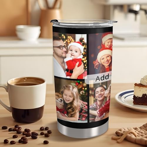 Personalized Tumbler with Photo Text Stainless Steel Tumbler with Straw Custom Funny Coffee Mug Cup Gifts for Anniversary Birthday Christmas Gift for Dad Mom Boyfriend Husband Friends