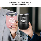 Personalized Custom Wine Tumbler Print in USA 12oz Stainless Steel Travel Coffee Cup with Lid & Straw Double Wall Insulated Mug with Colorful Text Logo Photo
