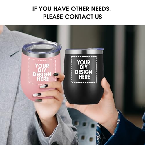 Personalized Custom Wine Tumbler Print in USA 12oz Stainless Steel Travel Coffee Cup with Lid & Straw Double Wall Insulated Mug with Colorful Text Logo Photo