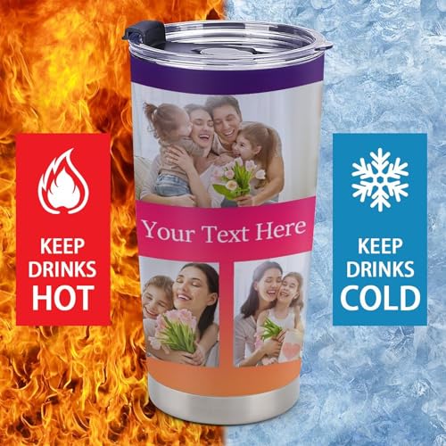 Personalized Tumblers with Pictures Lids and Straws 20 oz Custom Photo Stainless Steel Coffee Tumbler with Name Text Coffee Mug Cup Gifts for Christmas Anniversary Birthday for Dad Mom Friend
