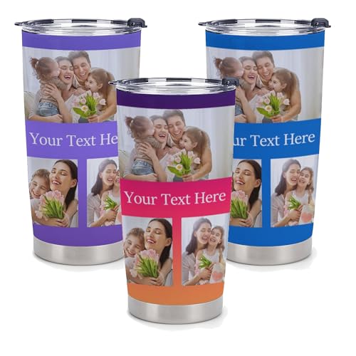 Personalized Tumblers with Pictures Lids and Straws 20 oz Custom Photo Stainless Steel Coffee Tumbler with Name Text Coffee Mug Cup Gifts for Christmas Anniversary Birthday for Dad Mom Friend