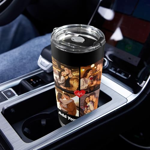 Artsadd Personalized Tumbler with Photo Text Valentines Day Gifts for Boyfriend Girlfriend Customized Coffee Tumblers with Lid and Strawstraw 20oz Stainless Steel Cup Tumbler for Him Her
