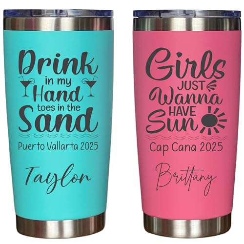 Personalized Vacation 20 oz Tumbler, Laser Engraved Stainless Steel Tumbler with Lid and Straw, Vacuum Insulated Tumbler, Custom Gift, Beach Vacation Mug, Family Trip Cup
