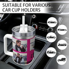 Custom Photo 40oz Insulated Tumbler with Handle, Personalized Picture Cup Gift for Family Friends