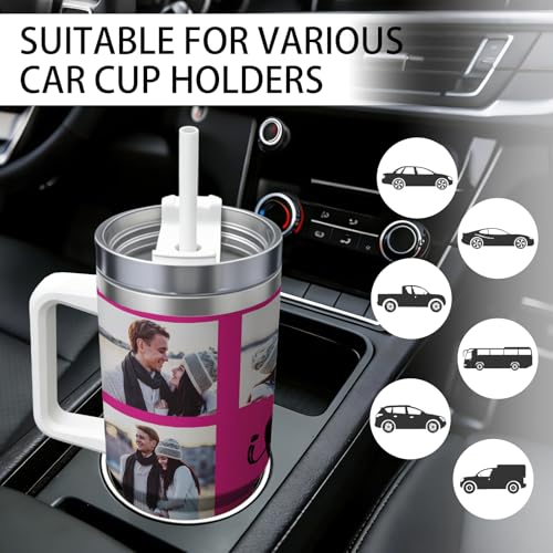 Custom Photo 40oz Insulated Tumbler with Handle, Personalized Picture Cup Gift for Family Friends
