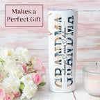 Personalized Grandma Tumbler with Names | 20 oz Custom Floral Insulated Cup with Lid & Straw | Gift for Grandma, Nana, Mimi | Mother’s Day, Birthday, Christmas Gift from Grandkids | Pink Roses