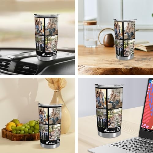 Personalized 20oz Tumbler with Lid, Custom Photo & Name Insulated Double Wall Travel Tumbler, Custom Photo Cup Gift for Dad, Mom, Husband, Wife
