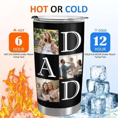 Personalized 20oz Tumbler with Lid, Custom Photo & Name Insulated Double Wall Travel Tumbler, Custom Photo Cup Gift for Dad, Mom, Husband, Wife