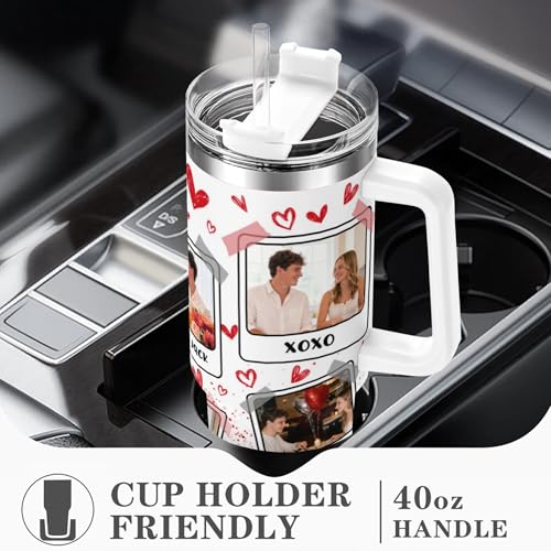 Personalized Picture Tumbler Cups for Men Women, Gift for Husband Wife Him Her Valentines Day, Custom Photo Image & Text Travel Mug, Insulated Stainless Steel Coffee Mug (40oz - 6 Photos)