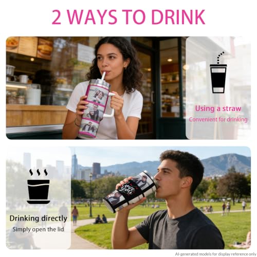 Custom Photo 40oz Insulated Tumbler with Handle, Personalized Picture Cup Gift for Family Friends
