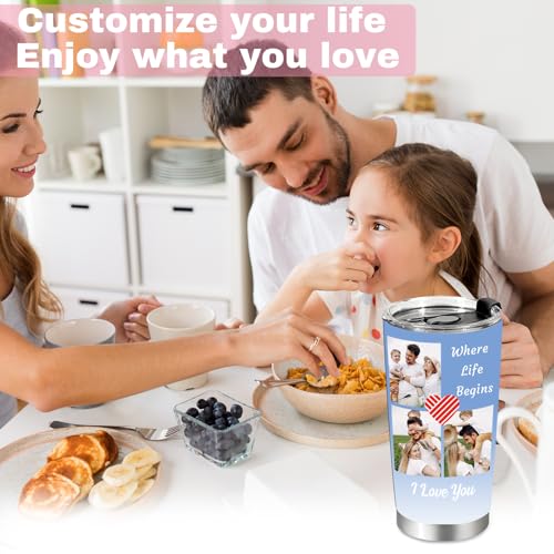 Personalized Tumbler with Pictures Text, Custom Photo Stainless Steel Coffee Tumbler, Coffee Travel Mug Cup Custom Gifts for Women Man