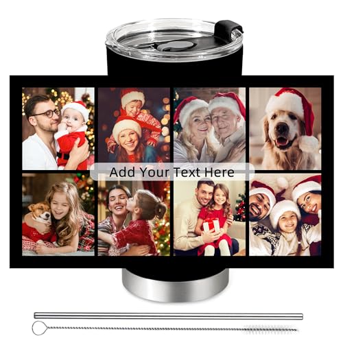 Personalized Tumbler with Photo Text Stainless Steel Tumbler with Straw Custom Funny Coffee Mug Cup Gifts for Anniversary Birthday Christmas Gift for Dad Mom Boyfriend Husband Friends