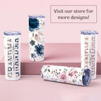 Personalized Grandma Tumbler with Names | 20 oz Custom Floral Insulated Cup with Lid & Straw | Gift for Grandma, Nana, Mimi | Mother’s Day, Birthday, Christmas Gift from Grandkids | Pink Roses