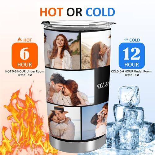 Personalized 20oz Tumbler with Lid, Custom Photo & Name Insulated Double Wall Travel Tumbler, Custom Photo Cup Gift for Dad, Mom, Husband, Wife