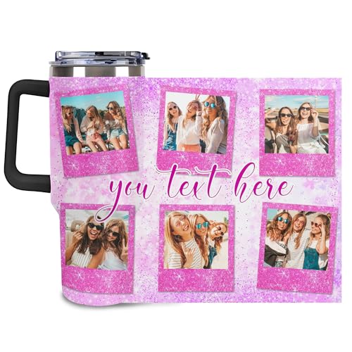 40oz Pink Glitter-Effect Six-Photo Tumbler — personalized design example