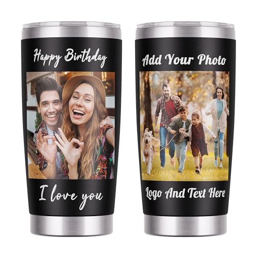 Custom Photo Cups Personalized Picture Coffee Tumbler with Text 20oz Stainless Steel Custom Tumbler Coffee Cup Customized Double Wall Insulated Travel Mug Christmas Birthday Gifts for Women Men Visit the DIYKST Store
