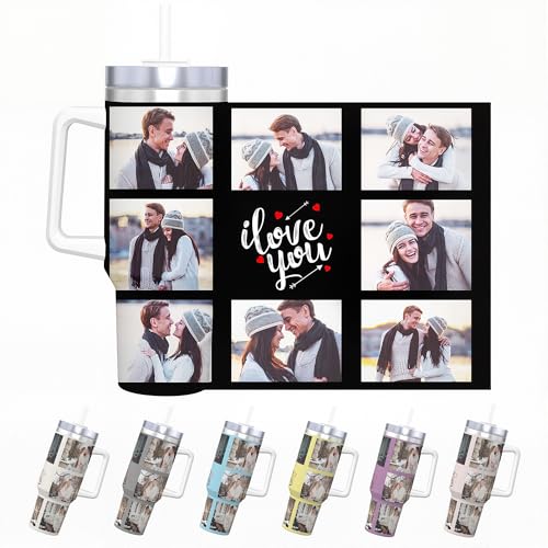 Custom Photo 40oz Insulated Tumbler with Handle, Personalized Picture Cup Gift for Family Friends