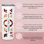 Personalized Mom Tumbler with Name | 20oz Skinny Floral Cup with Lid and Straw | Custom Gift for Mother’s Day, Birthday, Christmas | Insulated Travel Tumbler for Coffee Water Tea | Red Roses