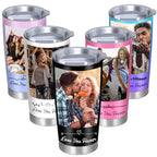 Personalized Tumblers with Pictures Lids and Straws 20 oz Custom Photo Stainless Steel Coffee Tumbler with Name Text Coffee Mug Cup Gifts for Christmas Anniversary Birthday for Dad Mom Friend