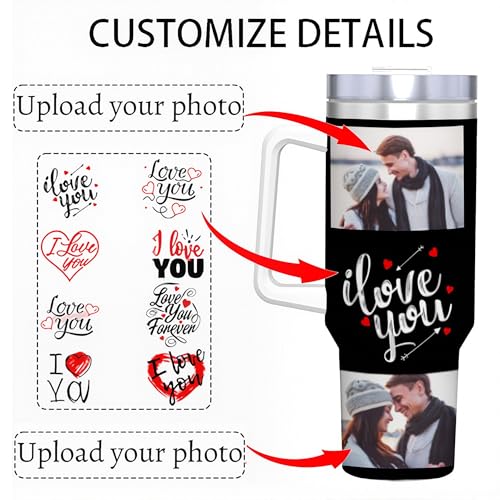 Custom Photo 40oz Insulated Tumbler with Handle, Personalized Picture Cup Gift for Family Friends
