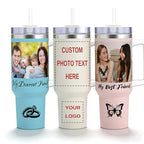 Personalized 40 Oz Tumbler with Photo Logo Text, Custom Travel Mug Cup